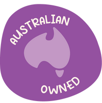 Purple badge with 'Australian Owned' text and a map of Australia on a white background