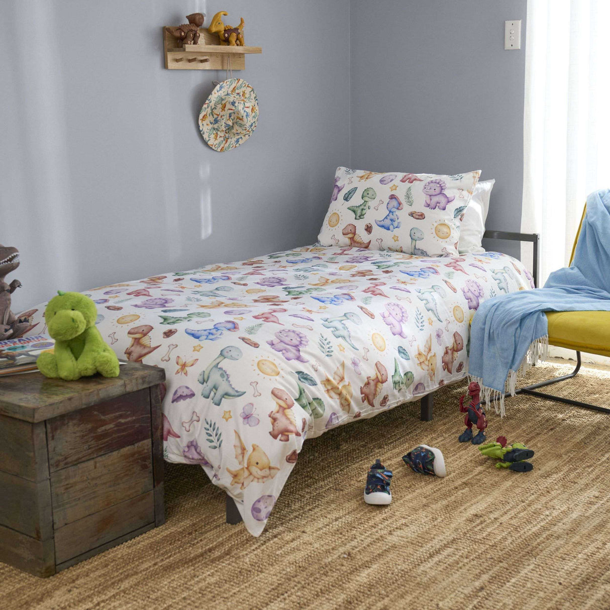 Magical Dinosaur Reversible Kids Quilt Cover Set & Educational Booklet for Curious Kids