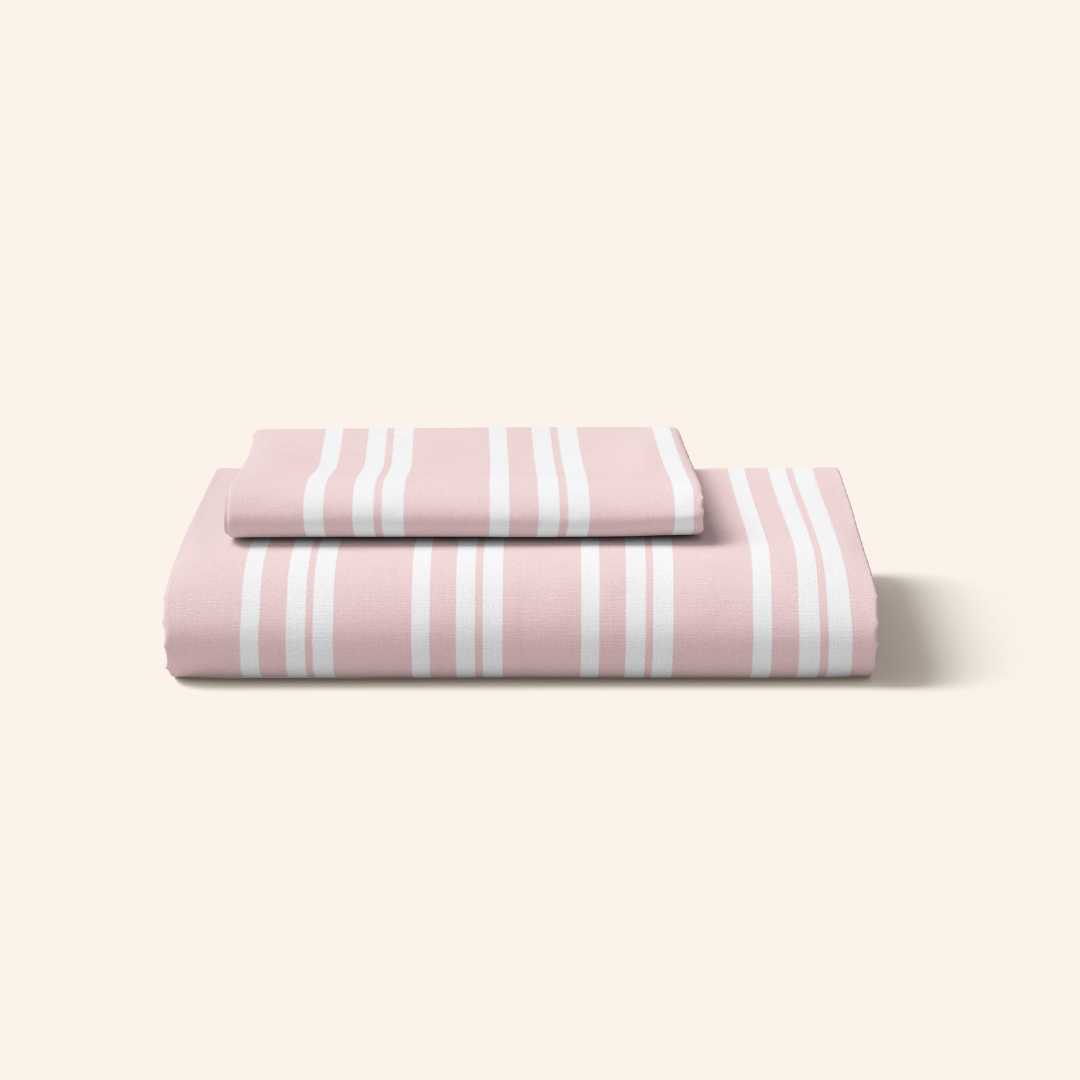 Rose Quartz Pink and White Striped Fitted Sheet Set
