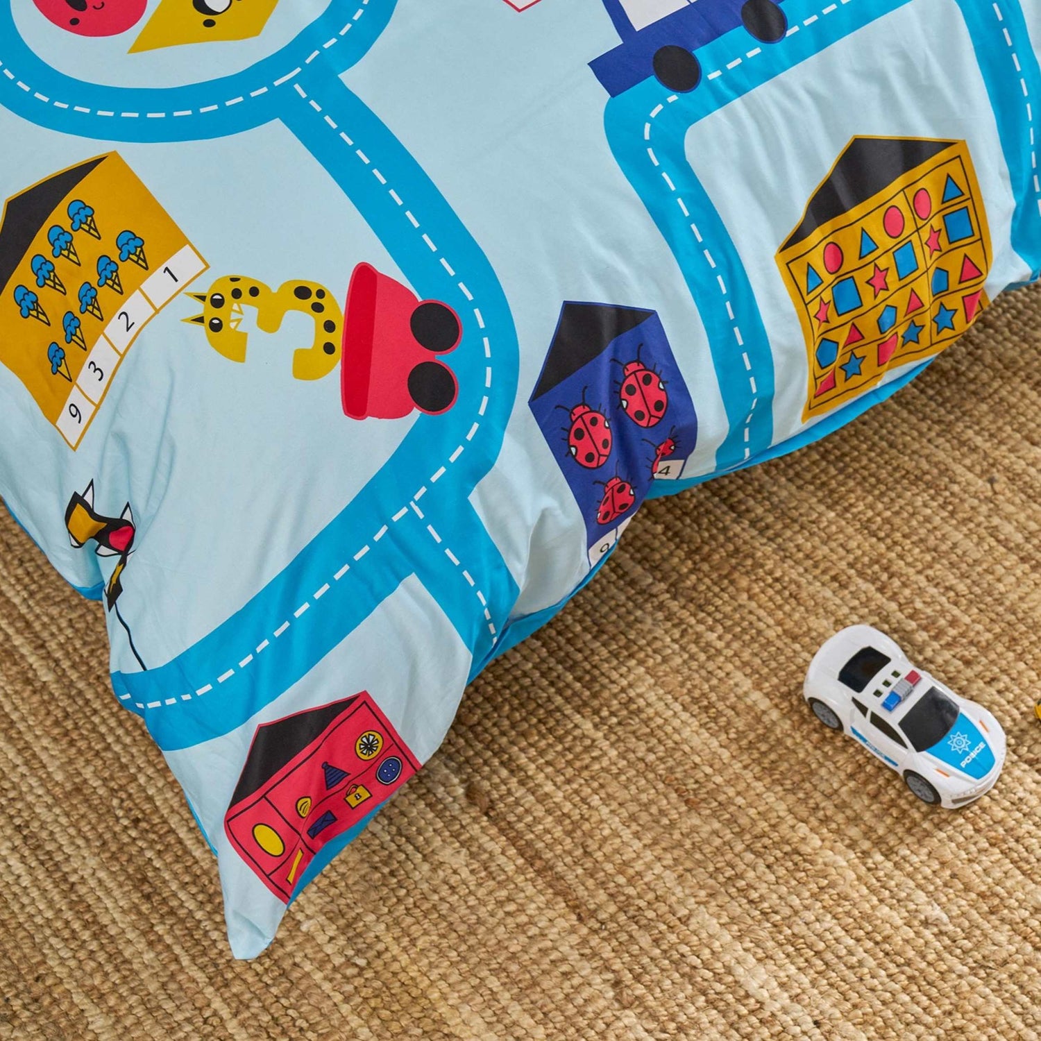Playful Road & Toy Themed Kids Quilt Cover Set with Educational Booklet