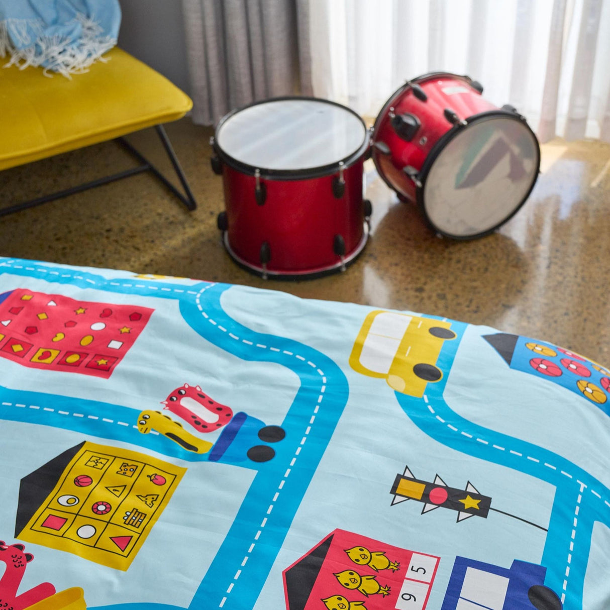 Playful Road & Toy Themed Kids Quilt Cover Set with Educational Booklet