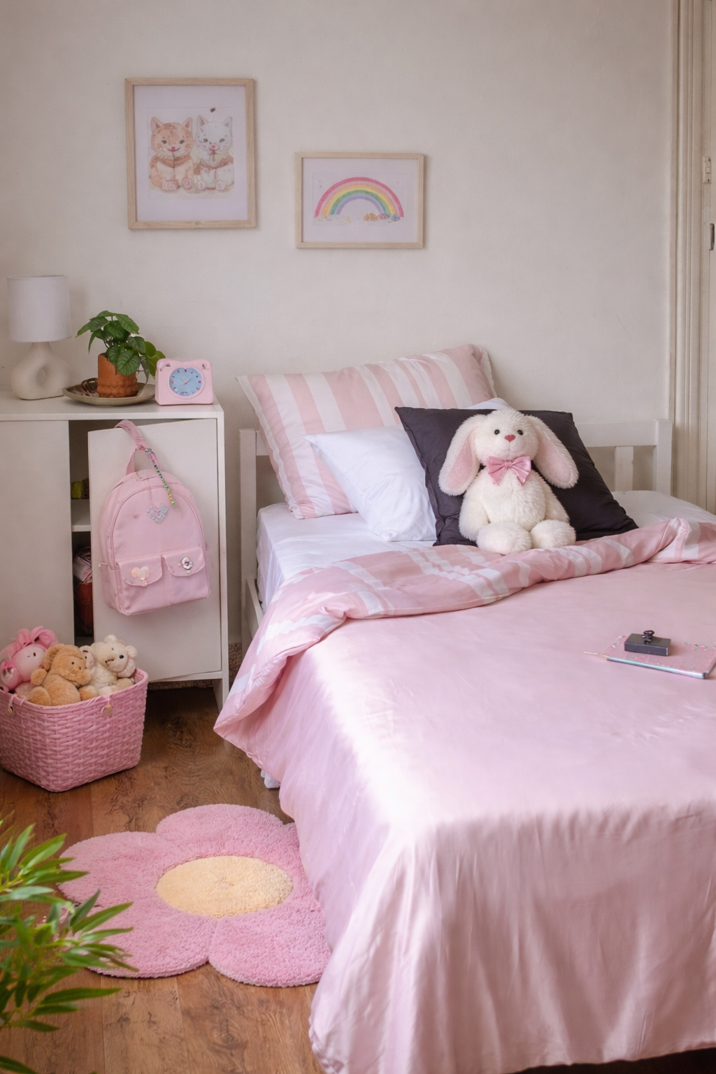 Rose Quartz Pink & White Striped Bamboo Quilt Set