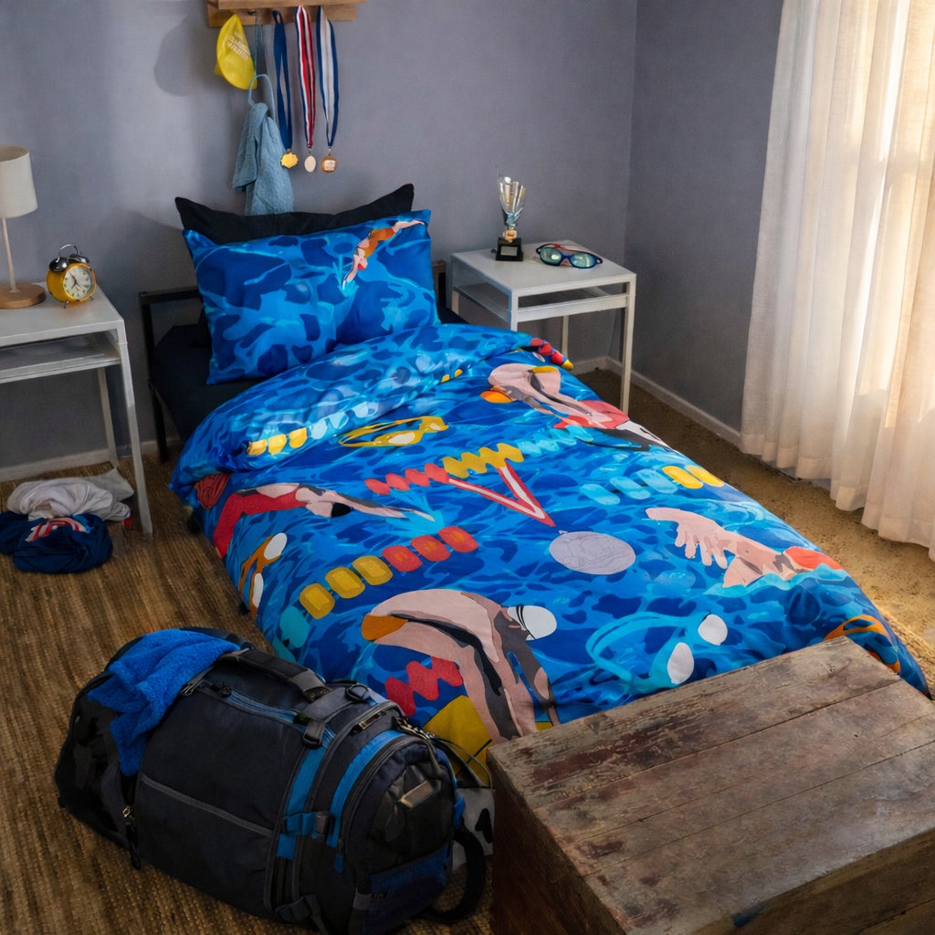 Reversible Swimming Kids Quilt Cover Set + Swimming Tips Booklet