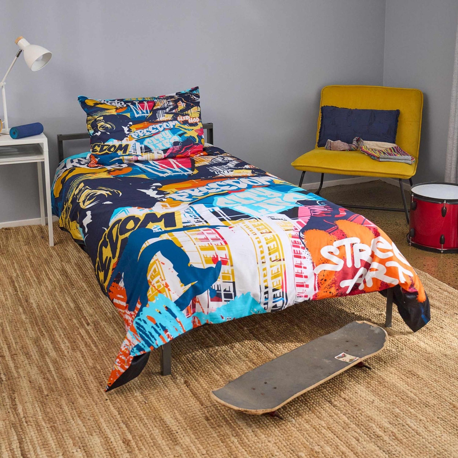 Urban Street Art Quilt Cover Set for Teens  - Organic Cotton Bedding with Educational Booklet