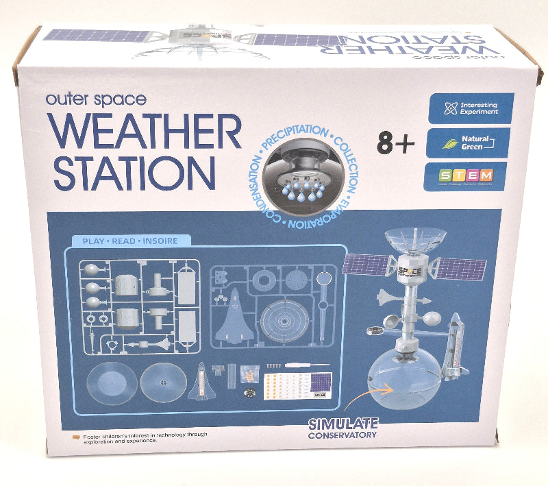 Box for an outer space weather station toy set on a white background