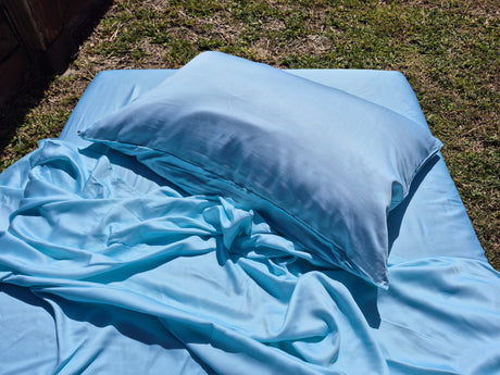 Sky Blue 100% Bamboo Fibre Fitted Sheet Set