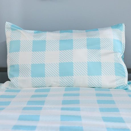 Sky Blue Gingham Bamboo Quilt Cover Set - Reversible Bedding
