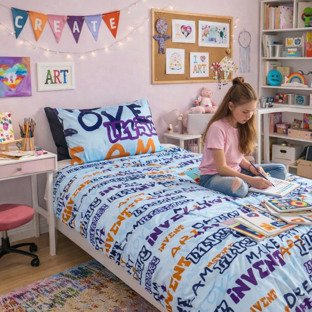 Dream. Make. Invent. Quilt Cover set.