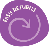Purple circle with 'Easy Returns' text and an arrow on a white background
