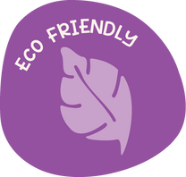 Purple badge with 'Eco Friendly' text and a leaf symbol on a white background