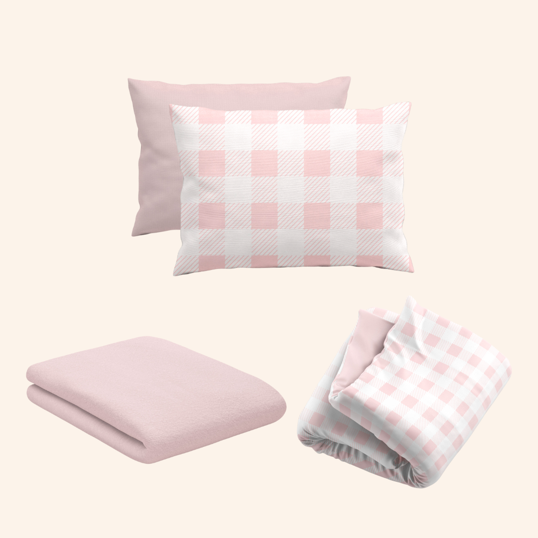 Rose Quartz Pink Gingham Bamboo Bedding Bundle