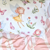 Pillowcase with fairy and floral pattern on a striped background