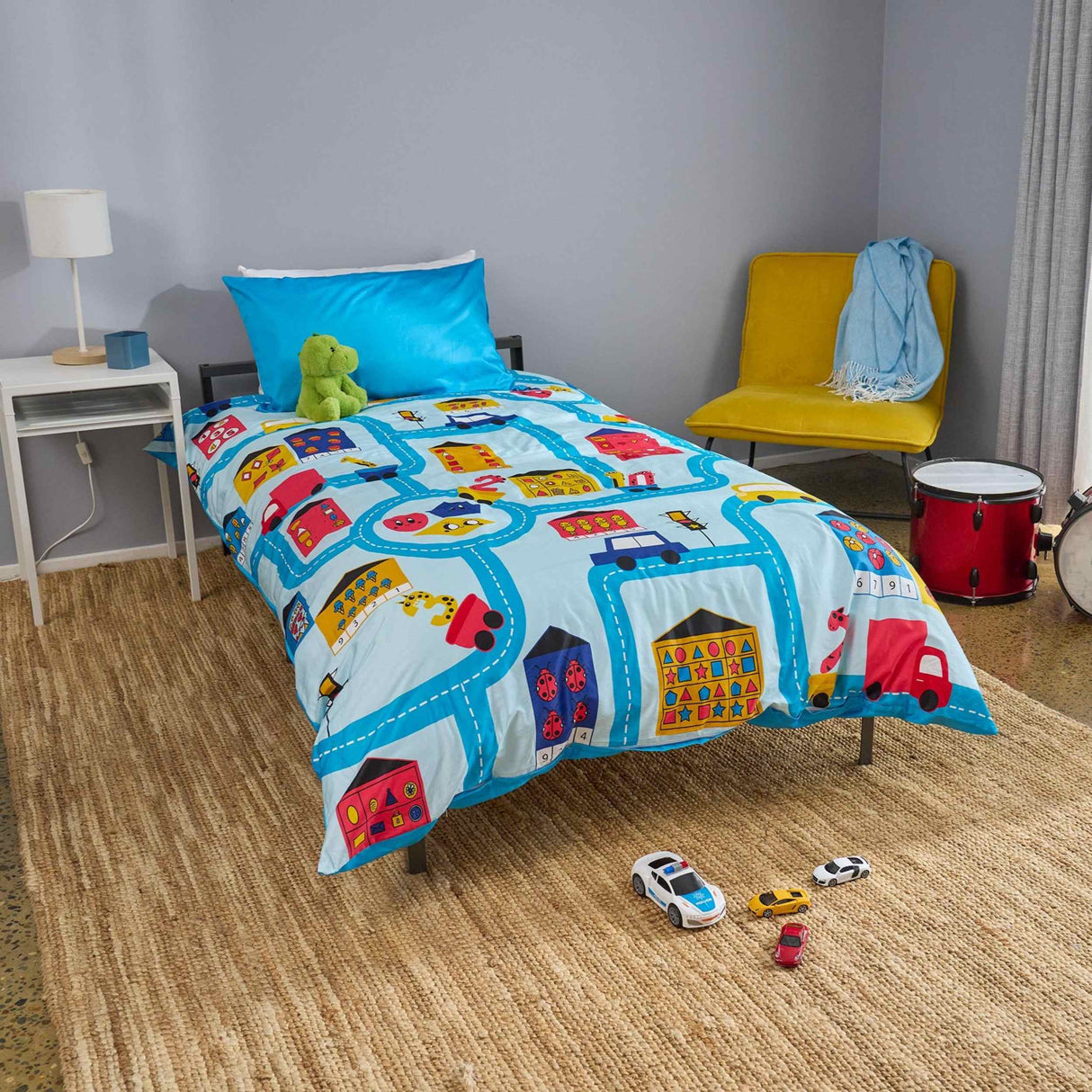 Playful Road & Toy Themed Kids Quilt Cover Set with Educational Booklet