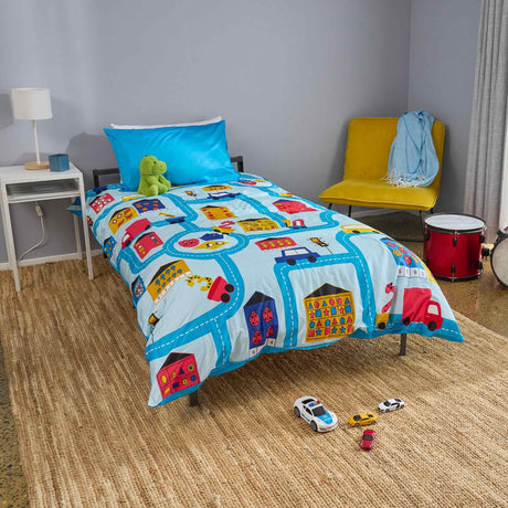 Playful Road & Toy Themed Kids Quilt Cover Set with Educational Booklet