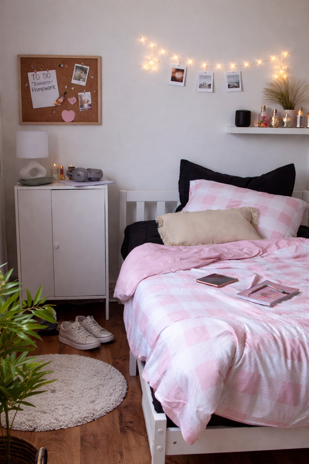 Rose Quartz Gingham Pink and White Bamboo Quilt Cover