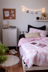 Rose Quartz Gingham Pink and White Bamboo Quilt Cover