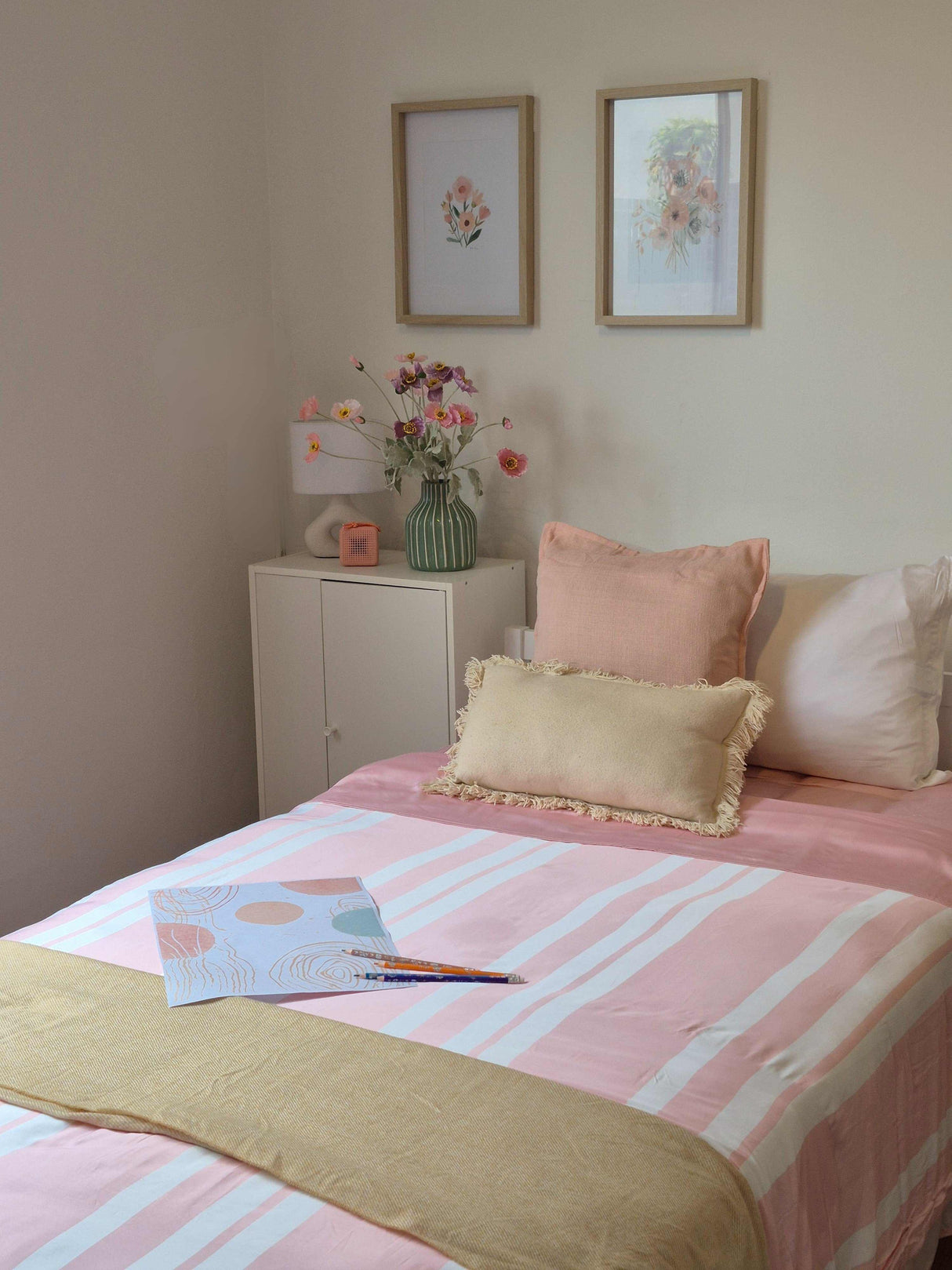 Rose Quartz Pink & White Striped Bamboo Quilt Set