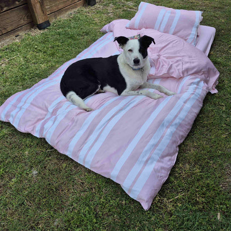 Giggle Pink & White Striped Bamboo Quilt Set - Soft Reversible Bedding