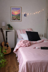 Rose Quartz Pink & White Striped Bamboo Quilt Set